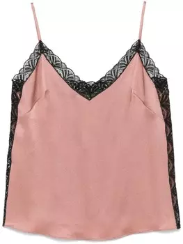Alberta Ferretti атласный топ с кружевными деталями, розовый