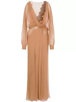 Alberta Ferretti длинное шелковое платье, нейтральный цвет