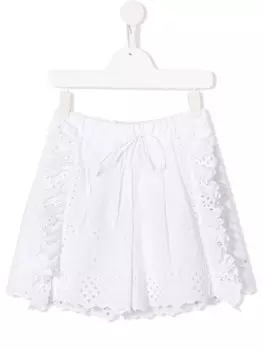 Alberta Ferretti Kids шорты с вышивкой и оборками, белый