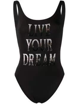 Alberta Ferretti купальник с надписью Live Your Dream, черный