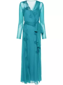 Alberta Ferretti платье макси с кружевной вставкой, синий