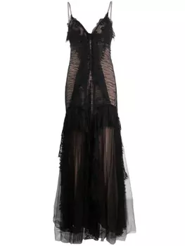 Alberta Ferretti платье макси с оборками и кружевом, черный