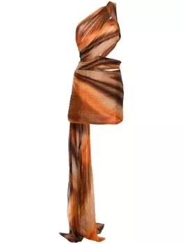Alberta Ferretti платье мини на одно плечо с эффектом омбре, коричневый