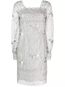 Alberta Ferretti платье мини в технике макраме с длинными рукавами, серый