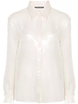 Alberta Ferretti полупрозрачная рубашка с пайетками, нейтральный цвет