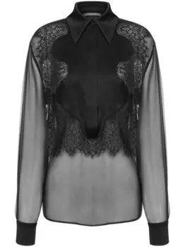 Alberta Ferretti прозрачная блузка с кружевом, черный