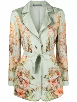 Alberta Ferretti рубашка с принтом и поясом, зеленый