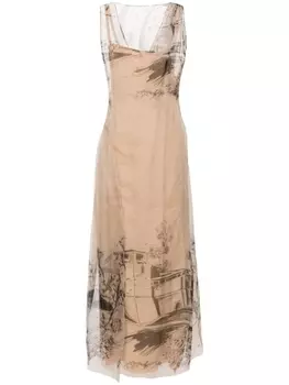 Alberta Ferretti шелковое платье макси с графичным принтом, коричневый