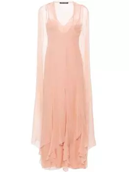 Alberta Ferretti шелковое платье макси с оборками, розовый