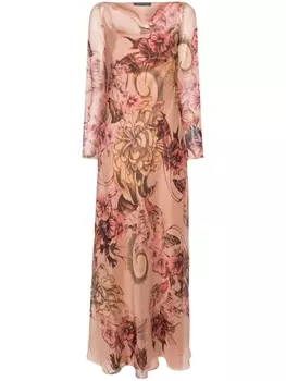 Alberta Ferretti шелковое платье макси с цветочным принтом, розовый