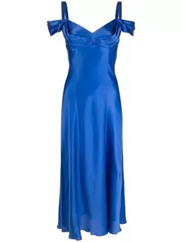 Alberta Ferretti шелковое платье миди с открытыми плечами, синий