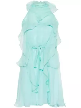 Alberta Ferretti шелковое платье мини с оборками, синий
