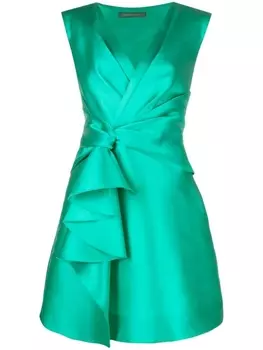 Alberta Ferretti шелковое платье с оборками, зеленый