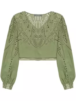 Alberta Ferretti укороченная блузка с английской вышивкой, зеленый