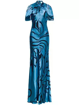 Alberta Ferretti вечернее платье с цветочным принтом, синий