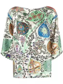 Alberto Biani шелковая блузка с графичным принтом, зеленый