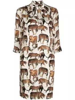 Alberto Biani шелковое платье-рубашка с анималистичным принтом, белый