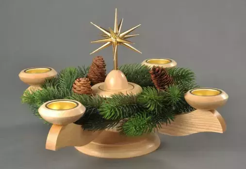 Albin Preissler Адвентский подсвечник "Пуансеттия, Рождественские украшения", 29 см, натуральный, включая еловый венок 29х26х29 см, цвет natur