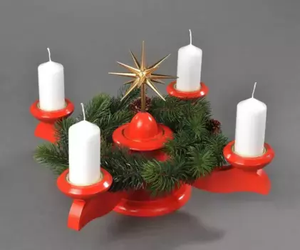 Albin Preissler Адвентский подсвечник "Пуансеттия, рождественское украшение красное", 29 см, красный, включая еловый венок 29х26х29 см, красный/золотой