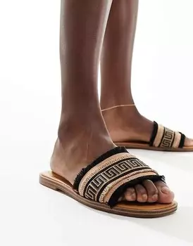 Aldo – Nalani – Черные босоножки на плоской подошве с бахромой