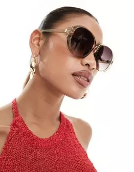 ALDO - Nami - Большие круглые солнцезащитные очки оливково-зеленого цвета