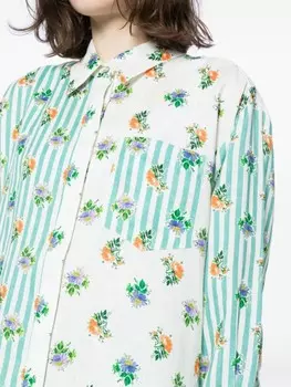 ALEMAIS льняная рубашка в полоску с цветочным принтом, нейтральный цвет