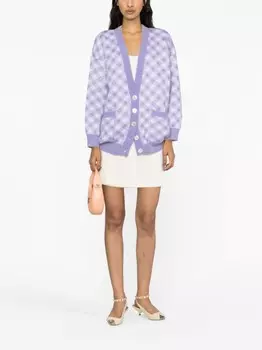 Alessandra Rich клетчатый кардиган со стразами, белый