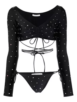 Alessandra Rich комплект из топа и трусов с кристаллами, черный