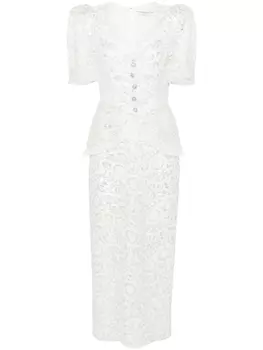 Alessandra Rich кружевное платье миди с эффектом металлик, серебристый