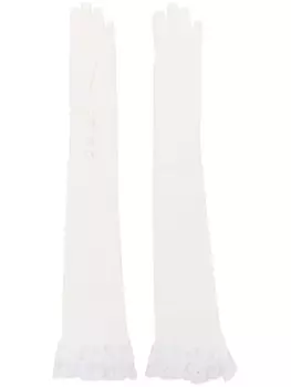 Alessandra Rich перчатки из кади с кружевной отделкой, белый