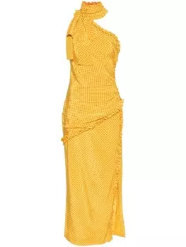 Alessandra Rich платье макси в горох с оборками, желтый