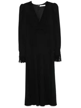 Alessandra Rich платье миди с V-образным вырезом, черный