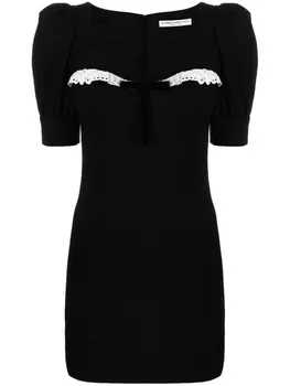 Alessandra Rich платье мини с кружевной отделкой, черный