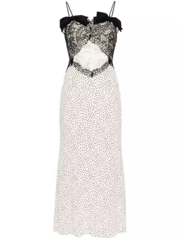 Alessandra Rich шелковое платье-комбинация в горох, белый