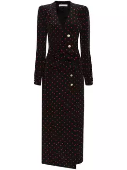 Alessandra Rich шелковое платье макси в горох, черный