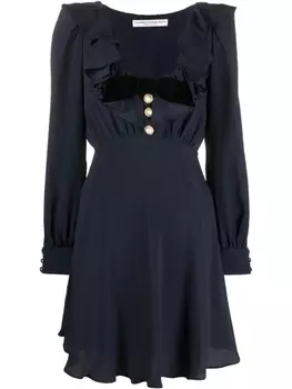 Alessandra Rich шелковое платье мини с оборками, синий