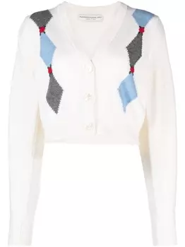 Alessandra Rich шерстяной кардиган с узором аргайл, белый