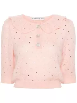 Alessandra Rich укороченная блузка с кристаллами, розовый