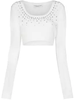 Alessandra Rich укороченный джемпер с кристаллами, белый