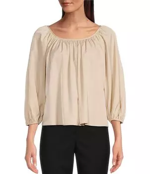 Alex Marie Mara Атласная блузка с круглым вырезом и драпировкой, рукавами 3/4, бежевый