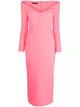 Alex Perry платье миди Deryn с открытыми плечами, розовый