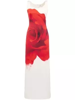 Alexander McQueen атласное платье с принтом Bleeding Rose, белый
