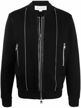 Alexander McQueen бомбер с молниями и логотипом, черный
