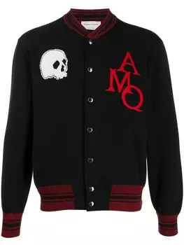 Alexander McQueen бомбер вязки интарсия с принтом, черный