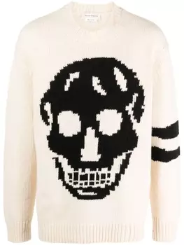 Alexander McQueen джемпер с полосками и декором Skull, нейтральный цвет