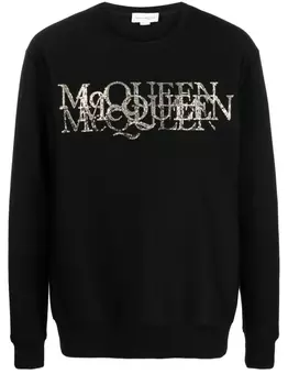 Alexander McQueen джемпер со стразами и логотипом, черный