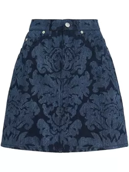 Alexander McQueen джинсовая мини-юбка с узором Damask, синий
