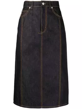 Alexander McQueen джинсовая юбка миди с контрастной строчкой, синий