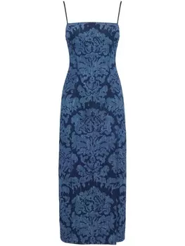 Alexander McQueen джинсовое платье миди с принтом, синий