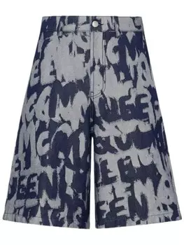 Alexander McQueen джинсовые шорты с принтом граффити, синий